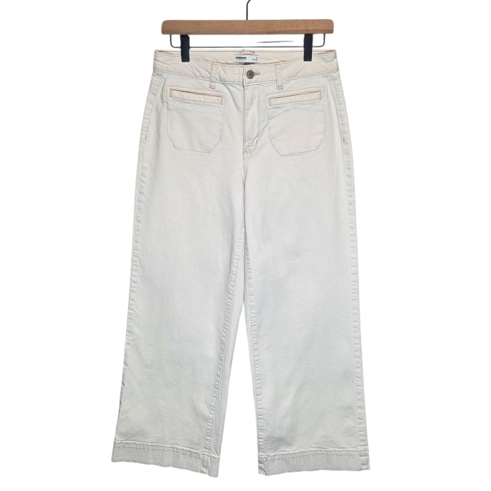 Sonoma Goods For Life High Rise Wide Leg Pants Womens‎ 8 Neutral Cropped Cotton